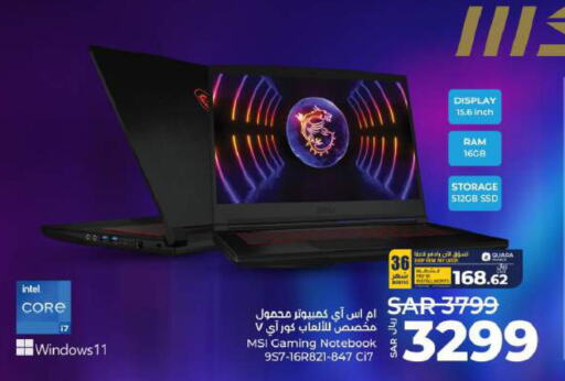 MSI Laptop  in LULU Hypermarket in KSA, Saudi Arabia, Saudi - Al Hasa