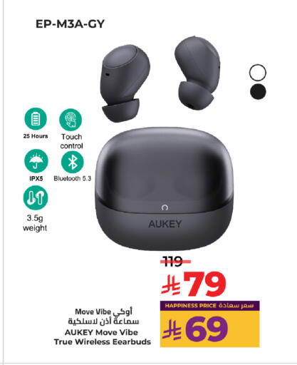 AUKEY Earphone available at LULU Hypermarket in KSA, Saudi Arabia, Saudi - Hafar Al Batin