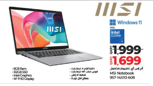 MSI Laptop available at LuLu Hypermarket in Qatar - Al-Shahaniya