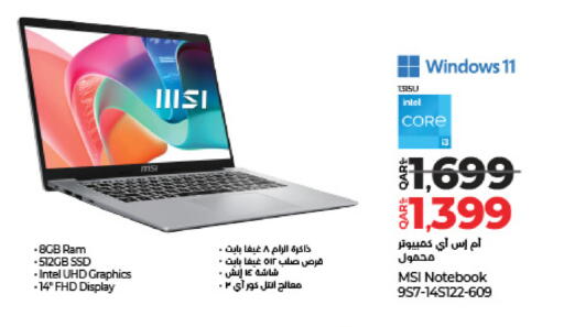 MSI Laptop available at LuLu Hypermarket in Qatar - Al-Shahaniya