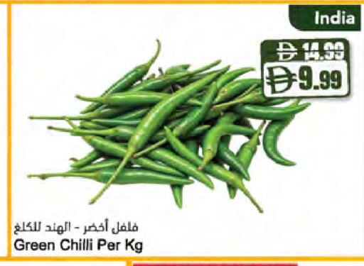 Green chilli from India available at المايا سوبرماركت in الإمارات العربية المتحدة , الامارات - ٱلْعَيْن‎