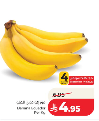 Banana from Ecuador available at لولو هايبرماركت in مملكة العربية السعودية, السعودية, سعودية - الطائف