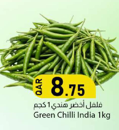Green chilli from India available at Dana Market in Qatar - Al Daayen