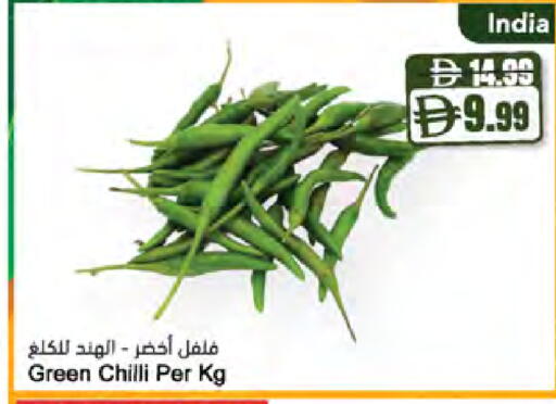 Green chilli from India available at المايا سوبرماركت in الإمارات العربية المتحدة , الامارات - ٱلْعَيْن‎