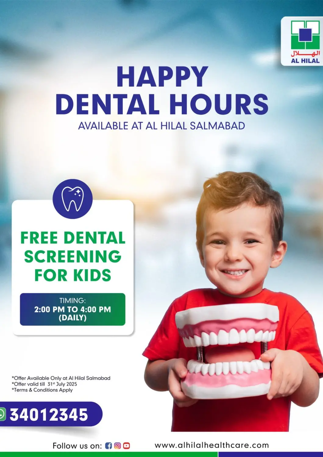 Bahrain Al Hilal Multi Speciality Medical Center offers in D4D Online. Happy Dental Hours At Al Hilal Salmabad. . Till 31st July