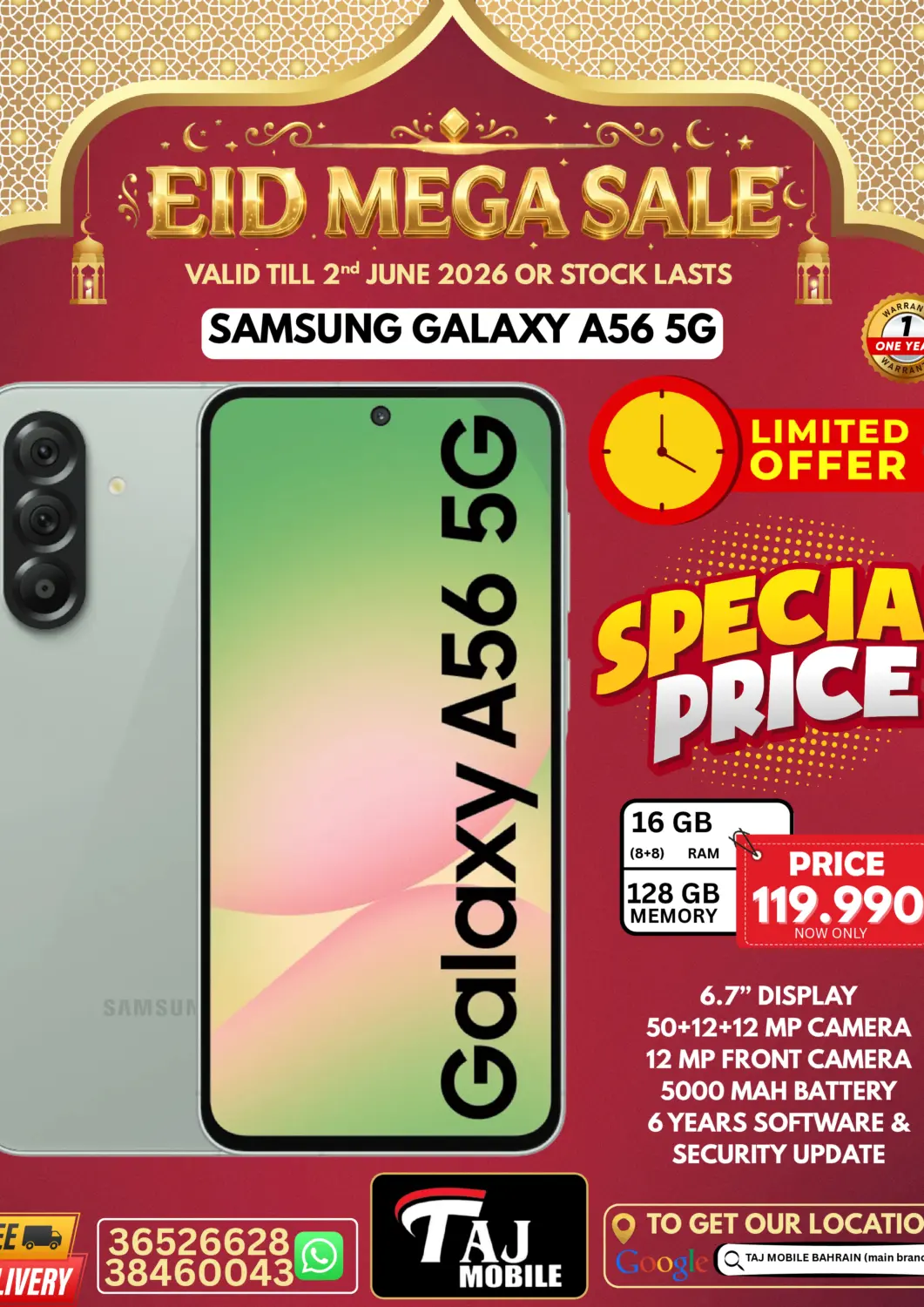 Bahrain Taj Mobiles offers in D4D Online. Eid Mega Sale. . Till 2nd June