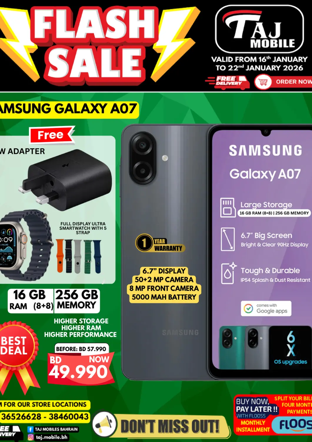 Bahrain Taj Mobiles offers in D4D Online. Flash Sale. . Till 22nd January