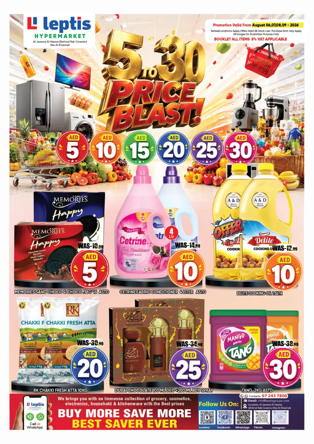 UAE - Ras al Khaimah Leptis Hypermarket  offers in D4D Online. 5 to 30 Price Blast. . Till 9th August