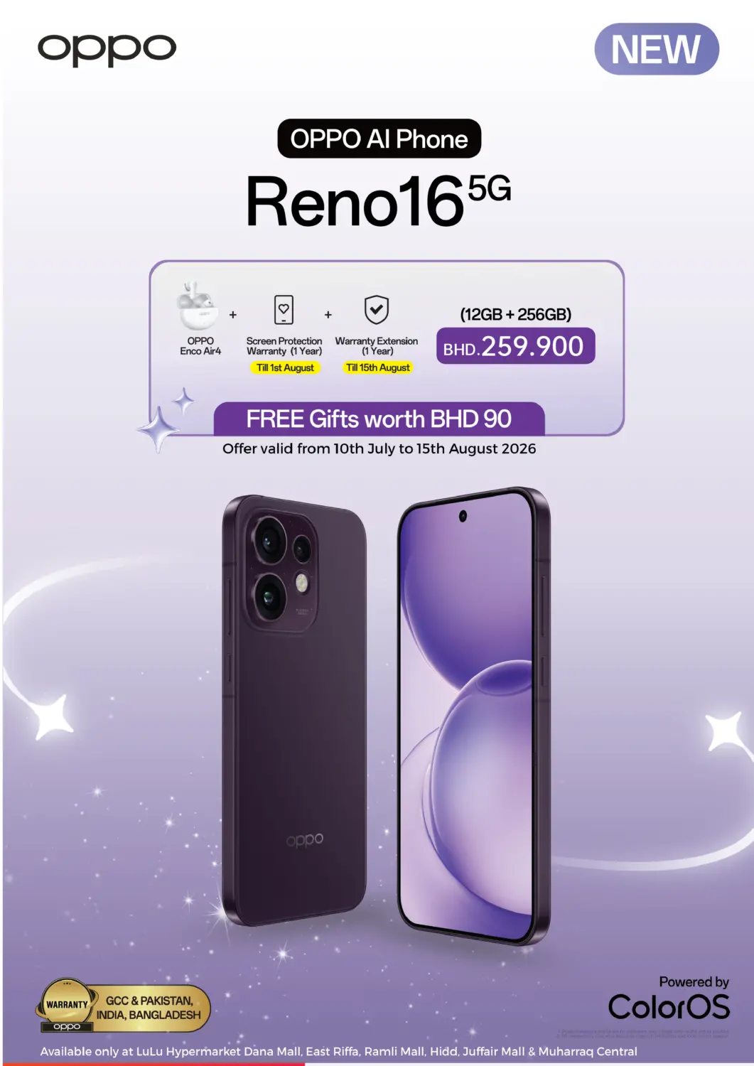 Bahrain LuLu Hypermarket offers in D4D Online. NEW OPPO Reno16 5G. . Till 15th August