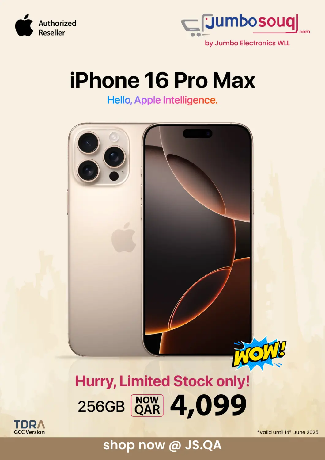 Qatar - Al Rayyan Jumbo Electronics offers in D4D Online. IPHONE 16 PRO MAX OFFER. . Till 14th June