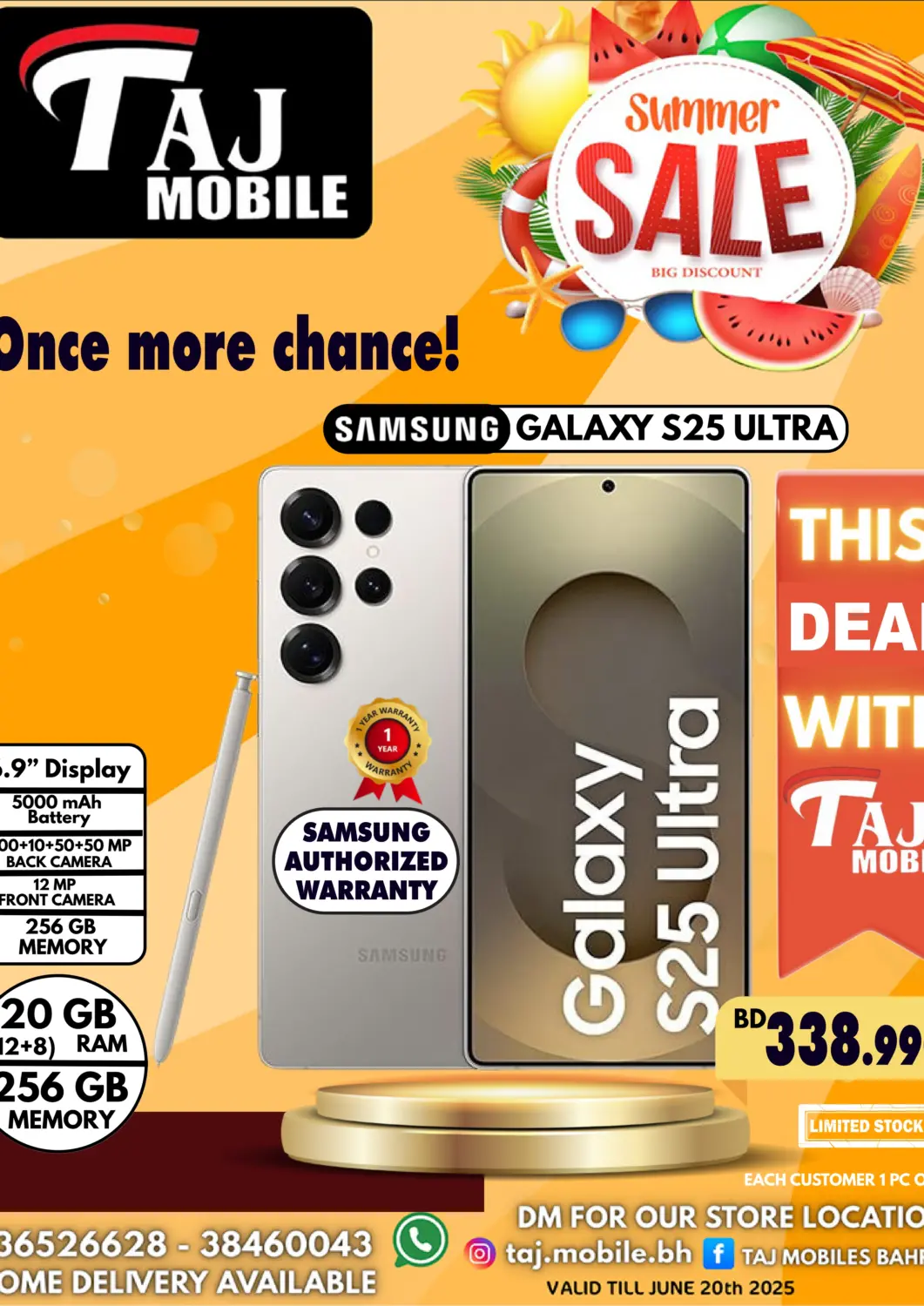 Bahrain Taj Mobiles offers in D4D Online. Summer Sale. . Till 20th June