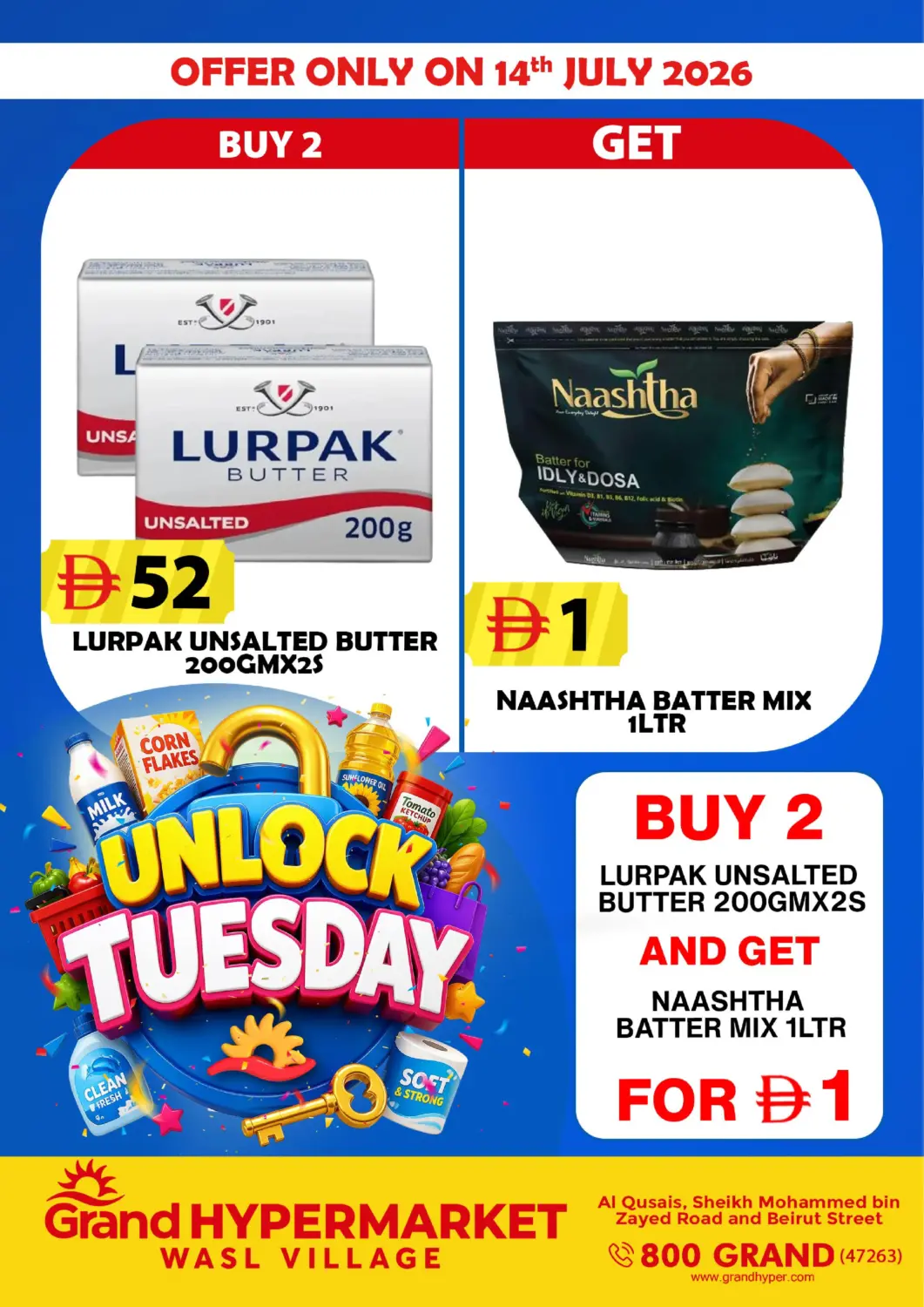 UAE - Dubai Grand Hyper Market offers in D4D Online. Wasl Village, Dubai. . Only On 14th July