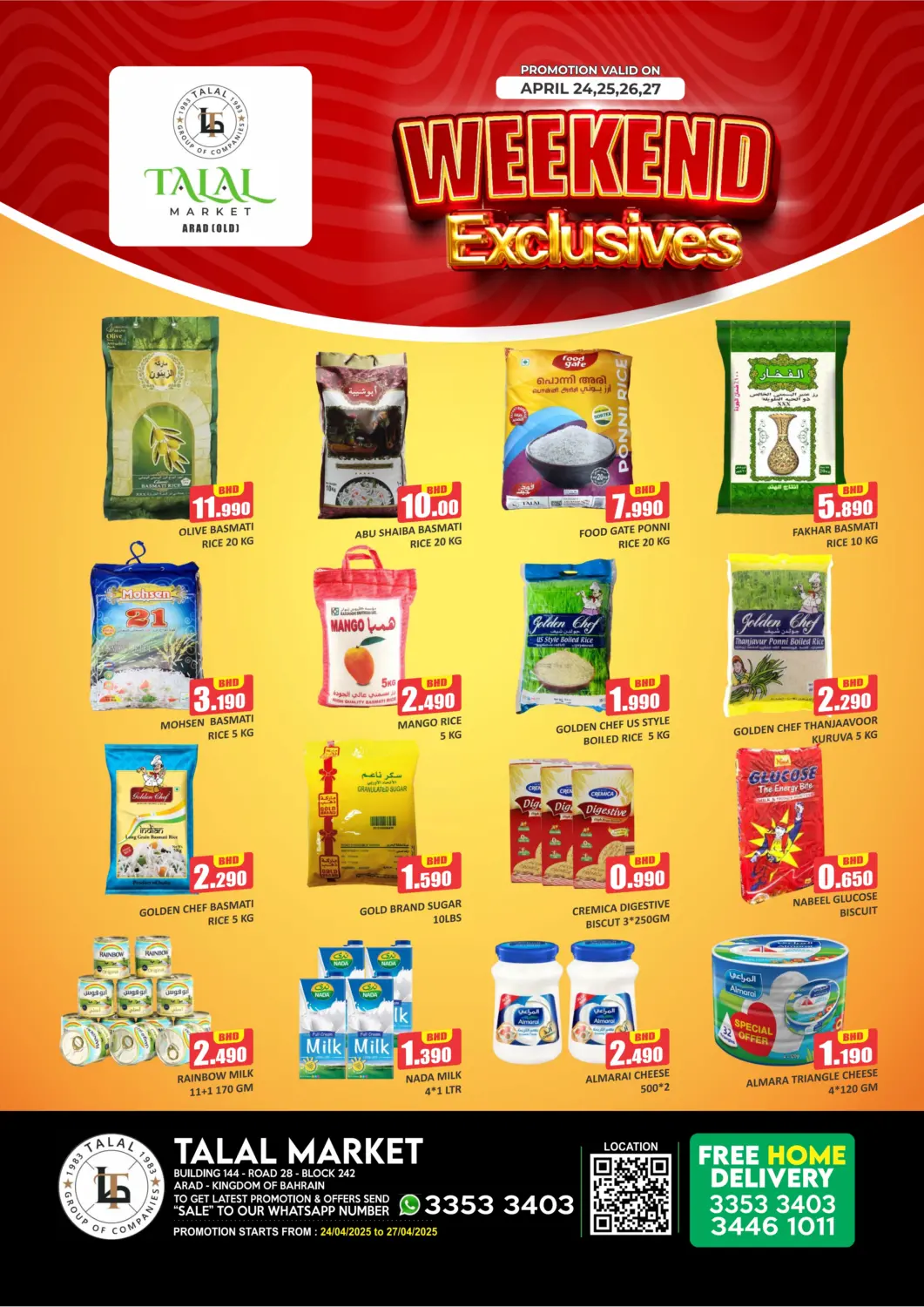 Bahrain Talal Markets offers in D4D Online. Weekend Exclusive - Arad. . Till 27th April