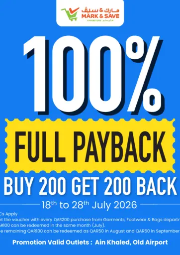 100% Full Payback Buy 200 Get 200 Back