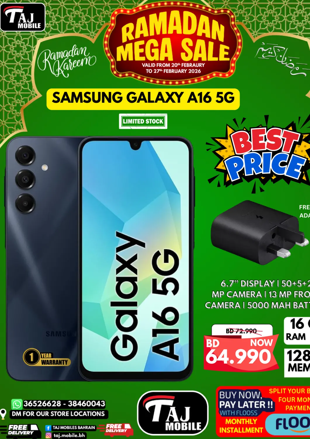 Bahrain Taj Mobiles offers in D4D Online. Ramadan Mega Sale. . Till 27th February