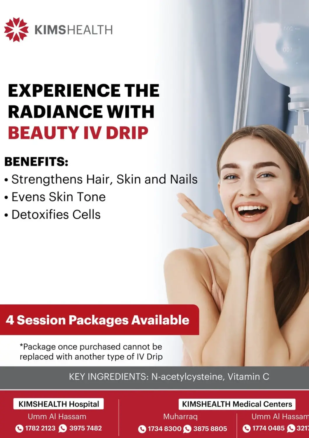 Bahrain KIMSHEALTH Hospital offers in D4D Online. Experience The Radiance With Beauty Iv Drip. . Till 9th October