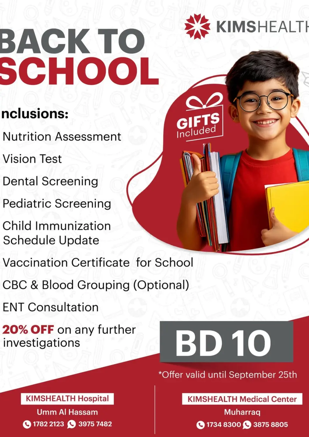 Bahrain KIMSHEALTH Hospital offers in D4D Online. Back to School. . Till 25th September