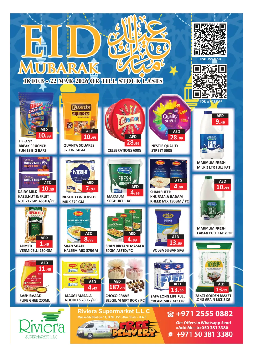 UAE - Abu Dhabi  RIVIERA SUPERMARKET L.L.C offers in D4D Online. Eid Mubarak. . Till 22nd March