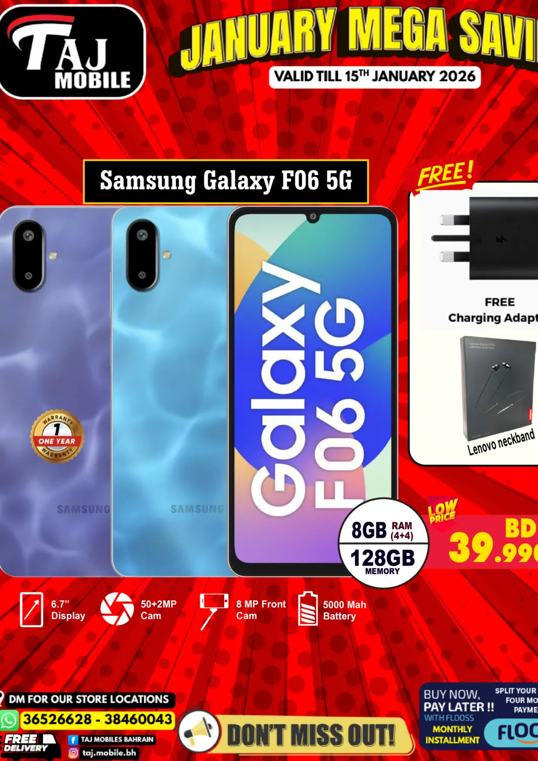 Bahrain Taj Mobiles offers in D4D Online. January Mega Saving. . Till 15th January