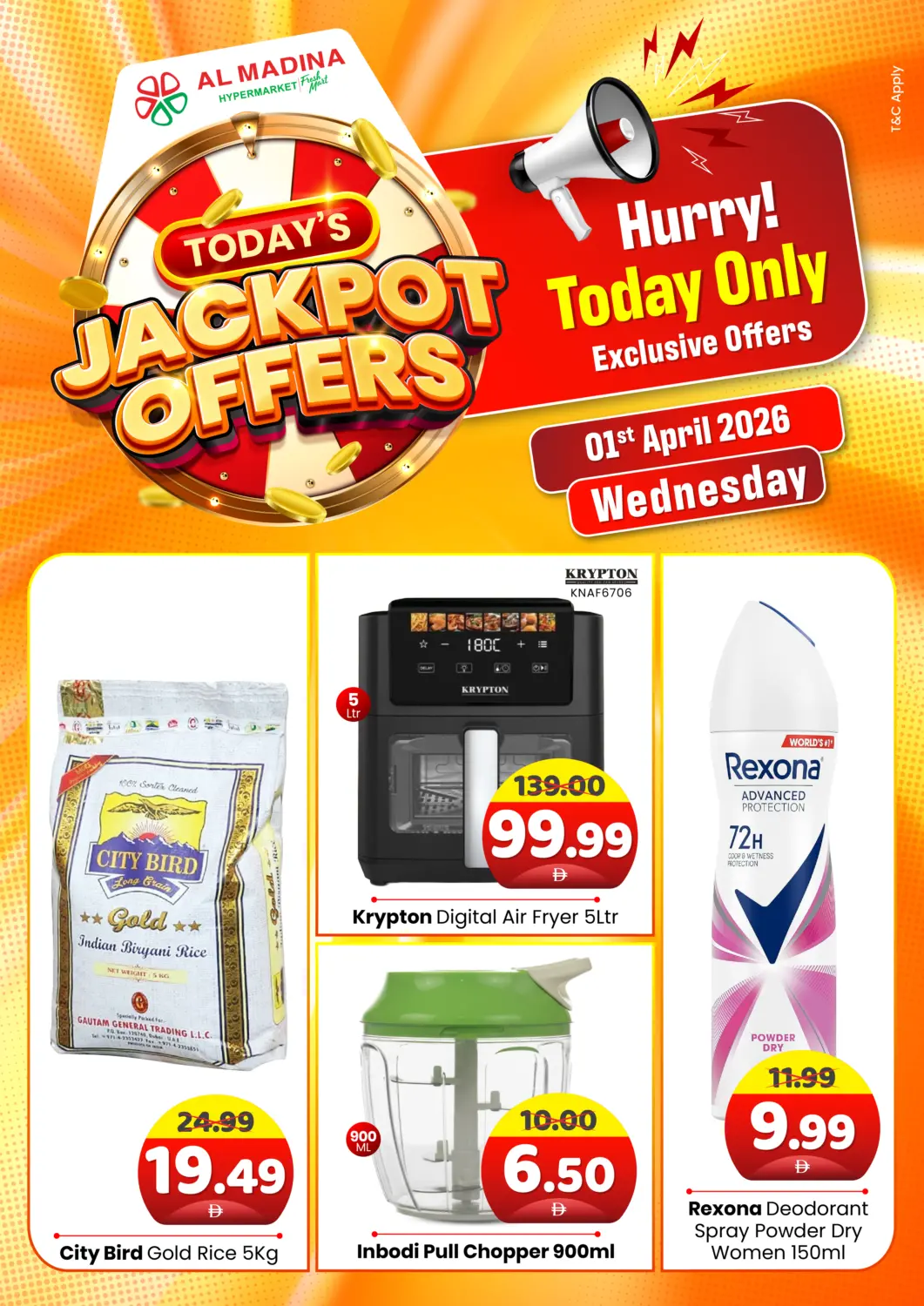 UAE - Abu Dhabi Al Madina Hypermarket offers in D4D Online. Jackpot Offers. . Only On 1st April
