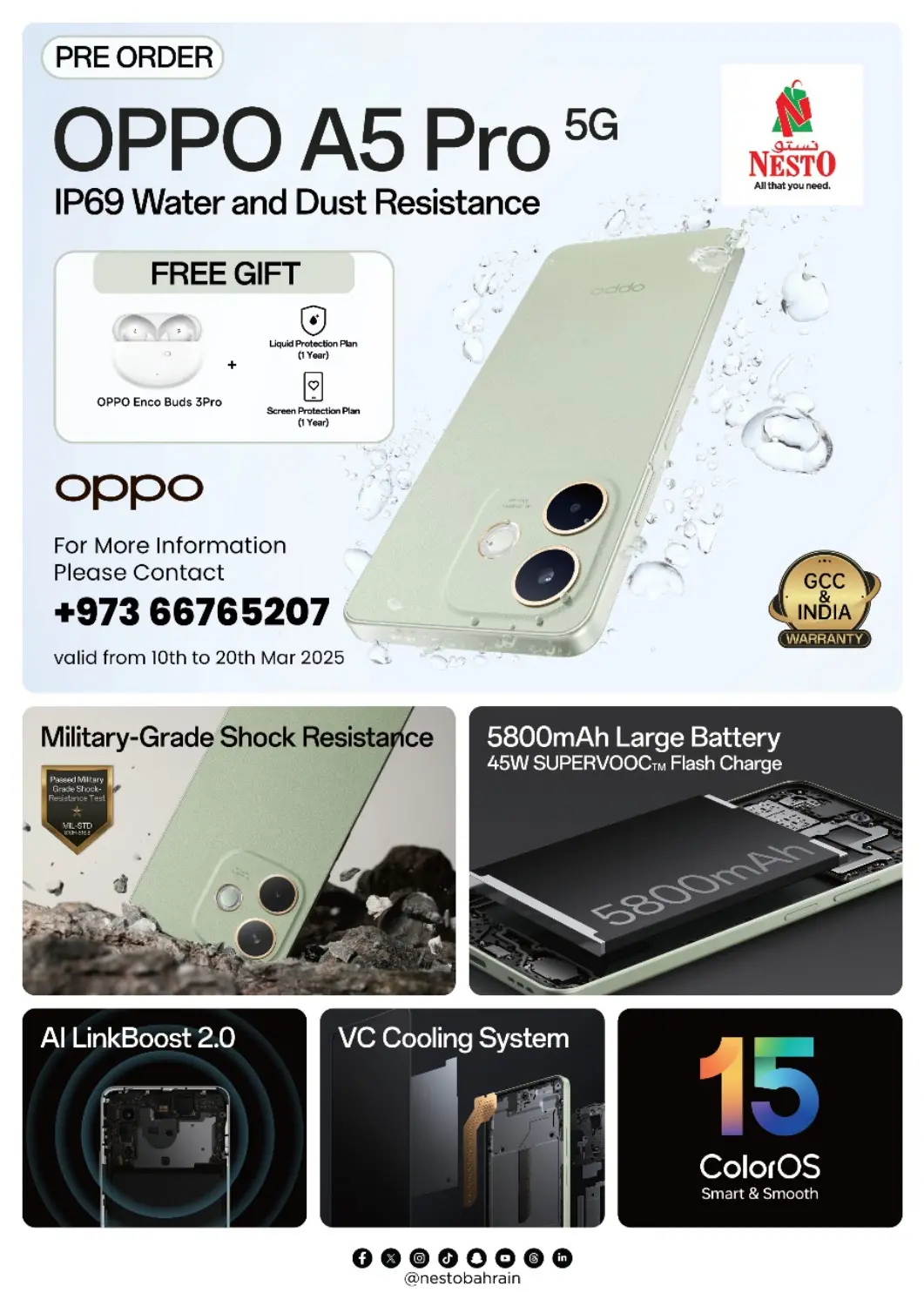 Bahrain NESTO  offers in D4D Online. Pre Order Oppo A5 Pro 5G. . Till 20th March