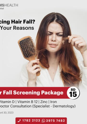 Bahrain KIMSHEALTH Hospital offers in D4D Online. Hair Fall Screening Package. . Till 30th April