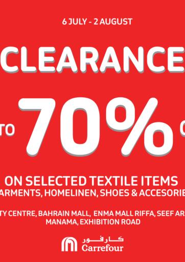 Bahrain Carrefour offers in D4D Online. Clearance Up To 70% Off. . Till 2nd August