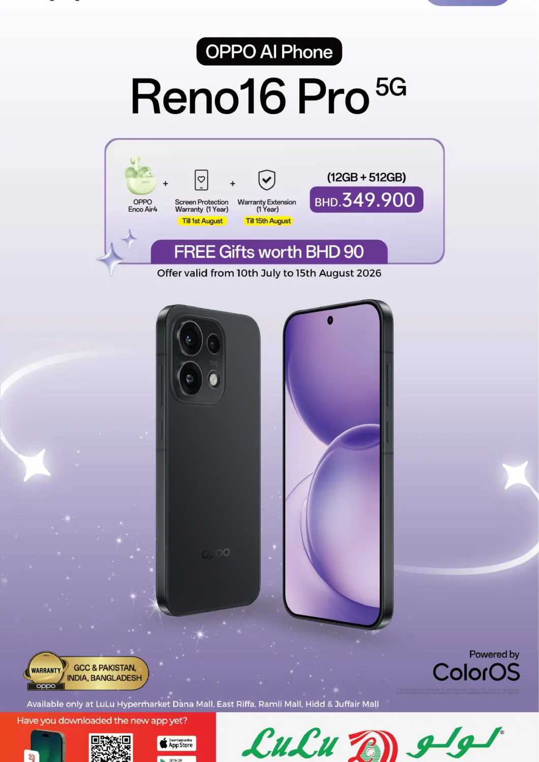 Bahrain LuLu Hypermarket offers in D4D Online. OPPO Reno16 Pro 5G. . Till 15th August