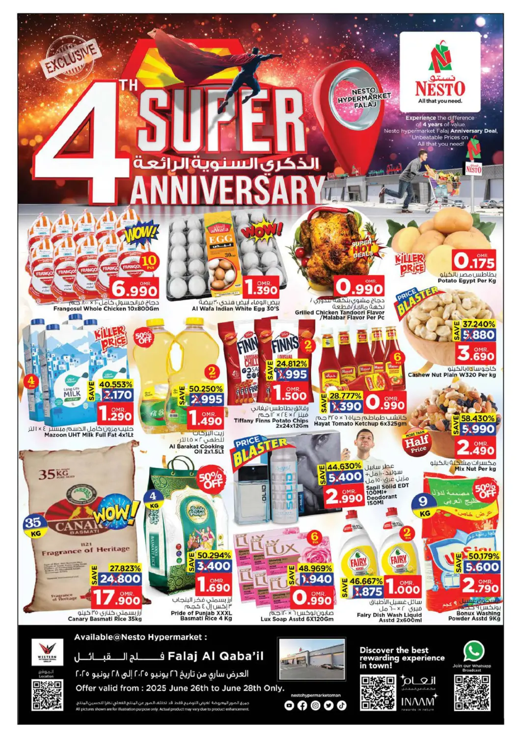 Oman - Sohar Nesto Hyper Market   offers in D4D Online. Falaj - 4th Super Anniversary. . Till 28th June