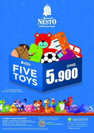 Oman - Muscat Nesto Hyper Market   offers in D4D Online. Five Toys 5.900 OMR. . Till 6th October