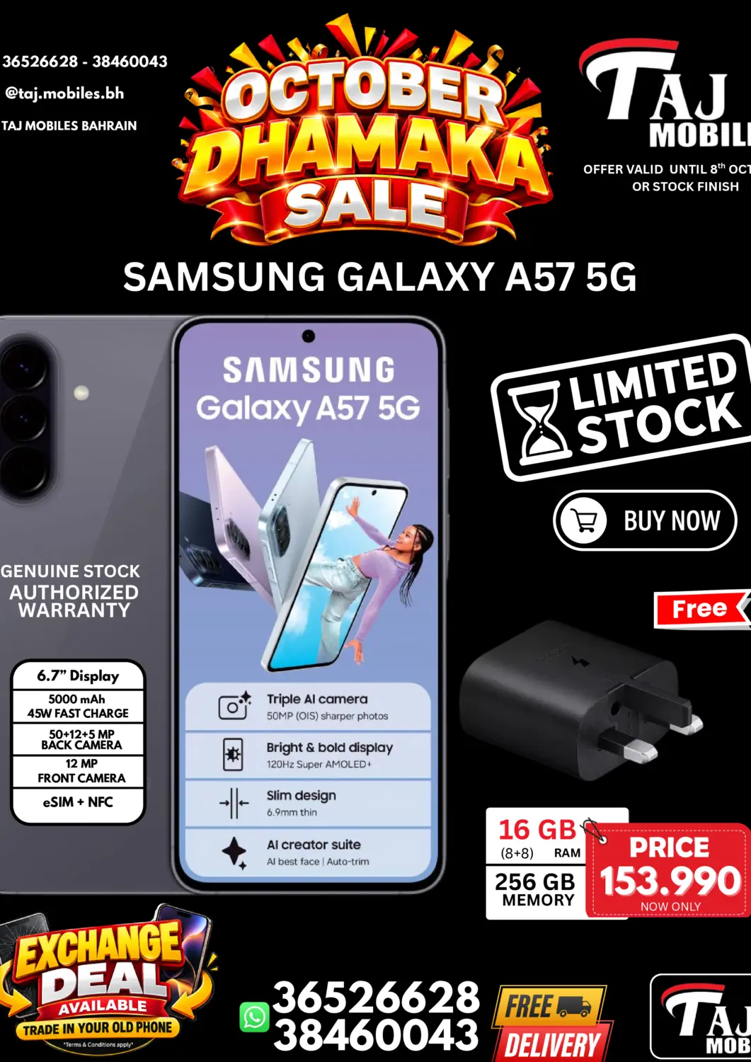 Bahrain Taj Mobiles offers in D4D Online. October Dhamaka Sale. . Till 8th October