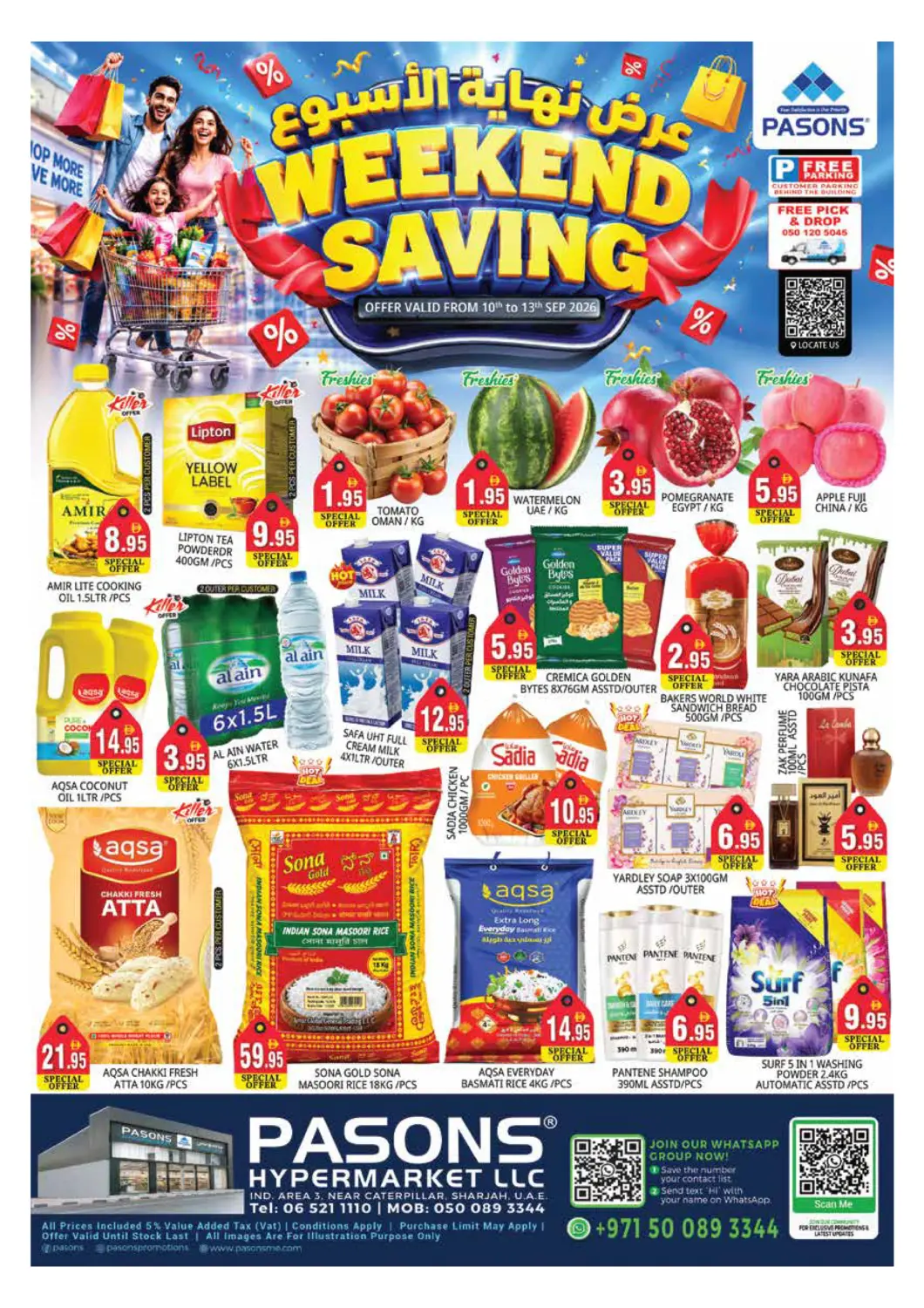 UAE - Sharjah / Ajman Pasons Hypermarket offers in D4D Online. Industrial  Area-sharjah. . Till 13th September