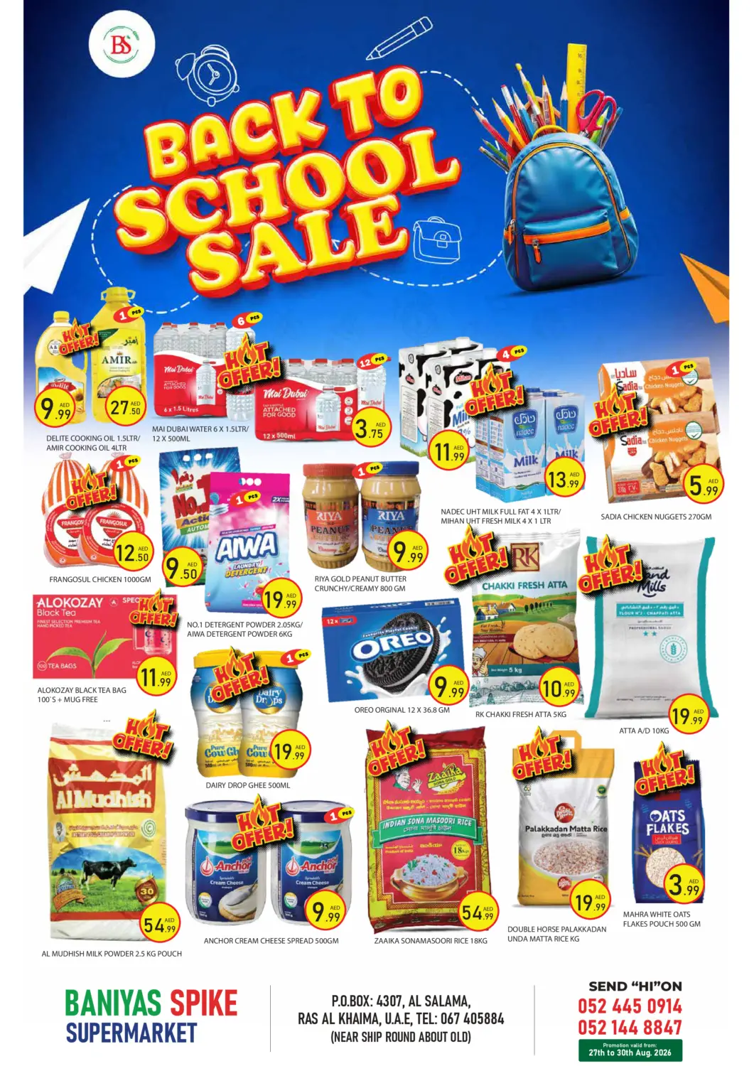 UAE - Ras al Khaimah Baniyas Spike  offers in D4D Online. Back To School Sale. . Till 30th August