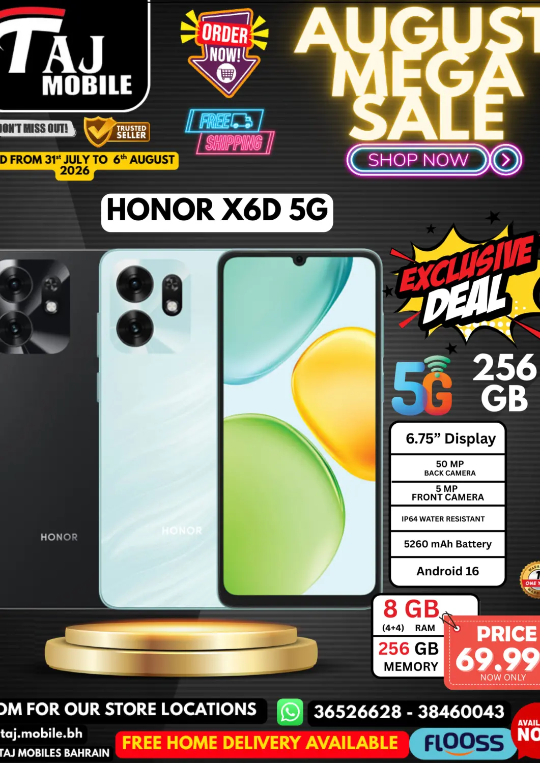 Bahrain Taj Mobiles offers in D4D Online. August Mega Sale. . Till 6th August