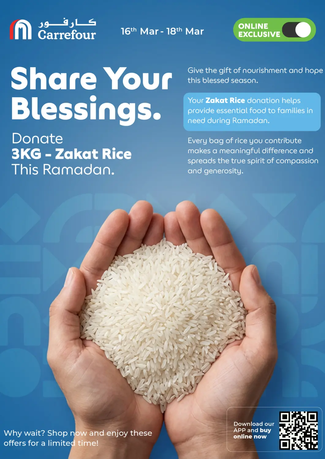 KSA, Saudi Arabia, Saudi - Sakaka Carrefour offers in D4D Online. Zakat Rice. . Till 18th March