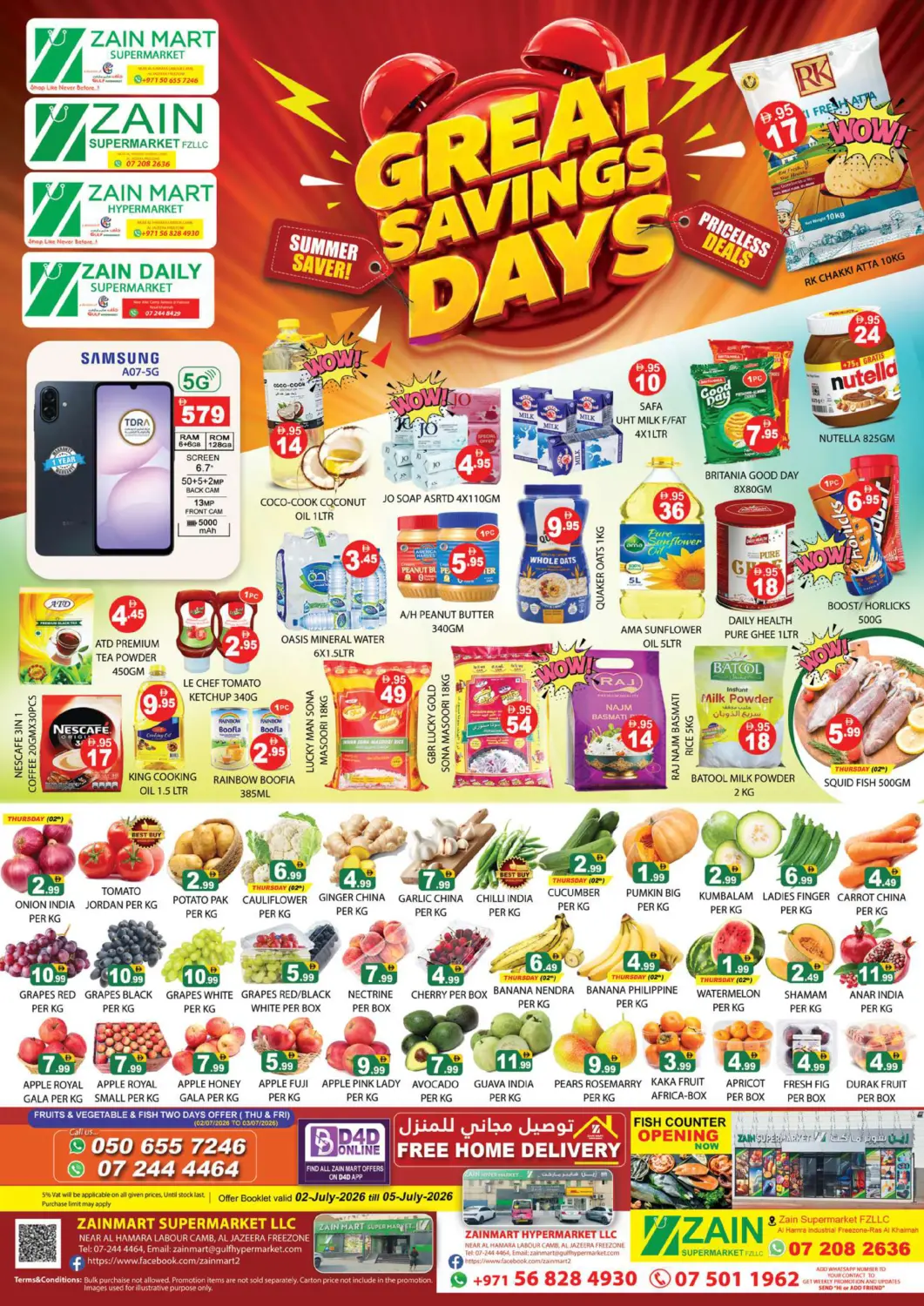 UAE - Ras al Khaimah Zain Mart Supermarket offers in D4D Online. Great Saving Days. . Till 5th July