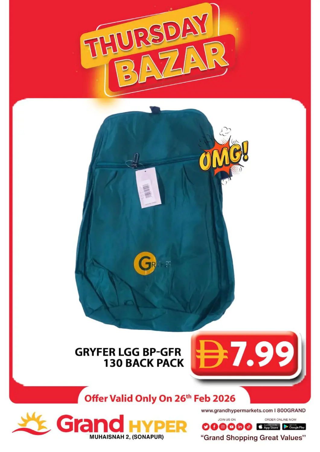 UAE - Dubai Grand Hyper Market offers in D4D Online. Muhaisnah 2, (Sonapur). . Only On 26th February