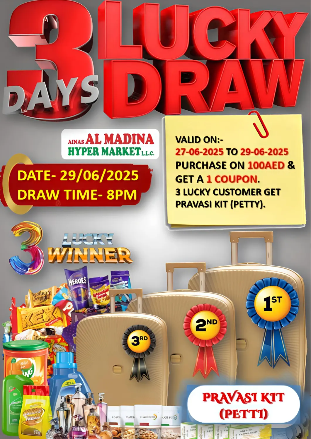 UAE - Sharjah / Ajman Ainas Al madina hypermarket offers in D4D Online. 3 Days Lucky Draw. . Till 29th June