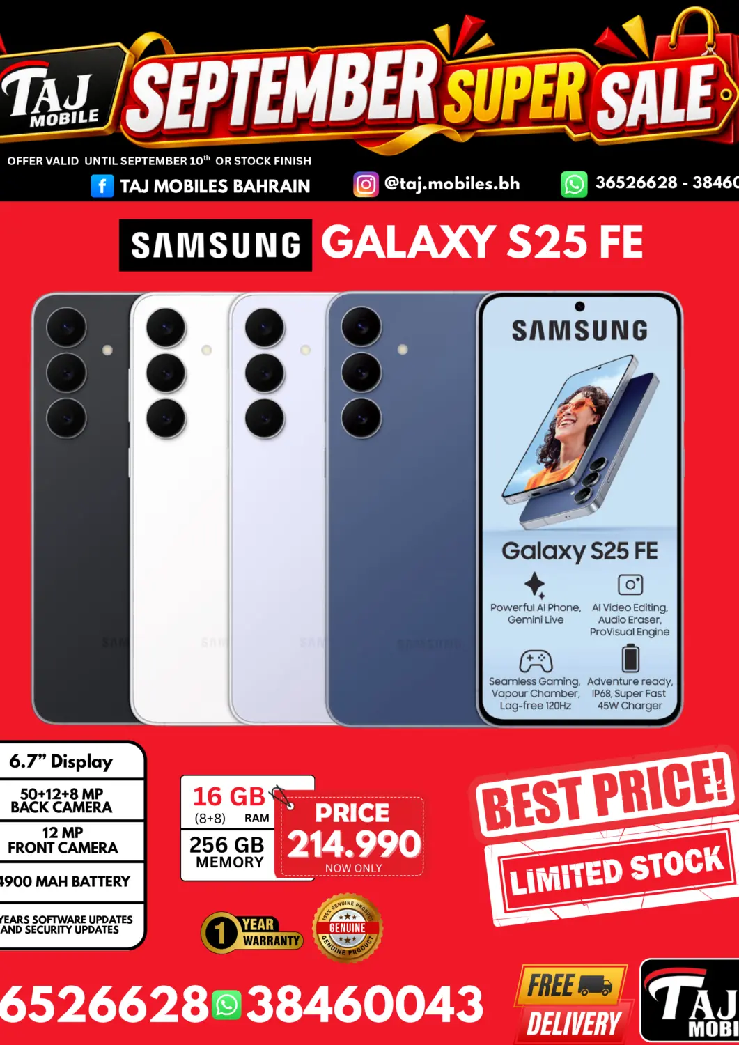 Bahrain Taj Mobiles offers in D4D Online. September Super Sale. . Till 10th September