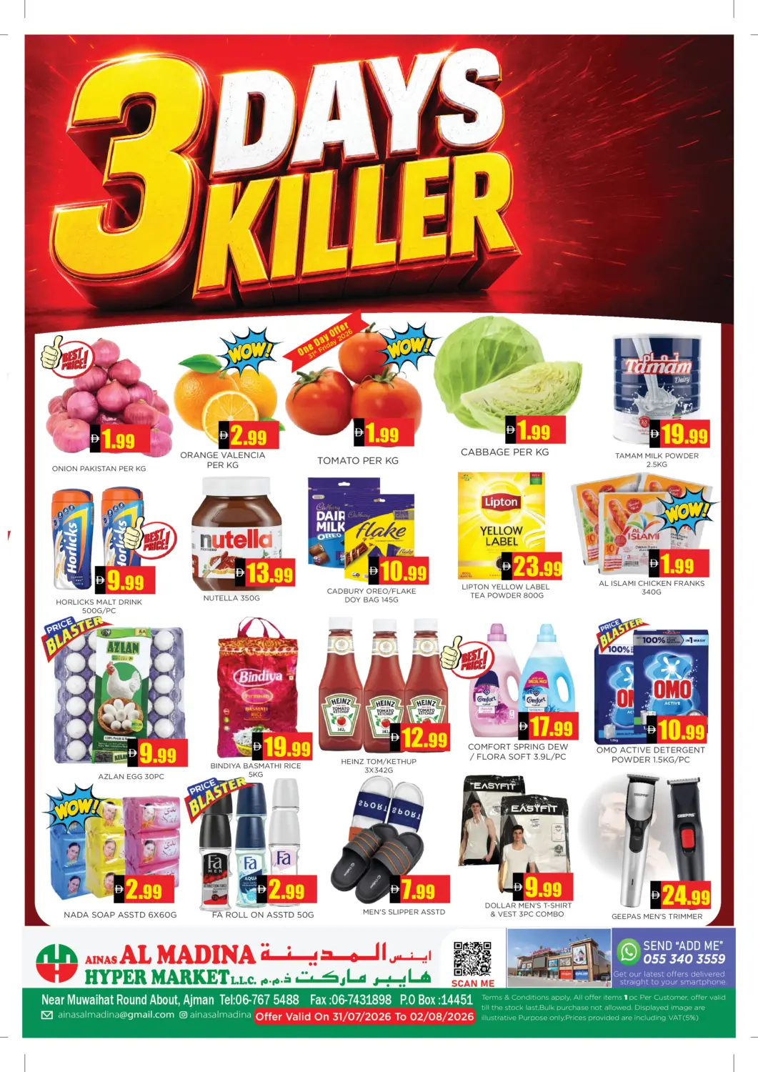 UAE - Sharjah / Ajman Ainas Al madina hypermarket offers in D4D Online. 3 Days Killer. . Till 2nd August
