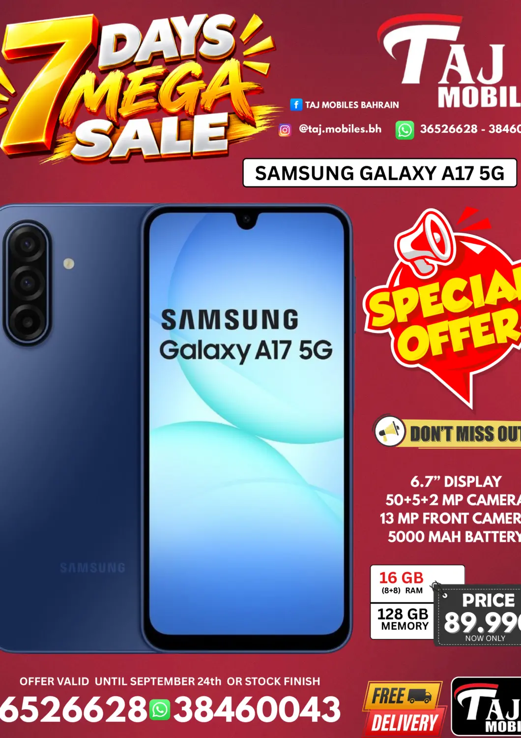 Bahrain Taj Mobiles offers in D4D Online. 7 Days Mega Sale. . Till 24th September