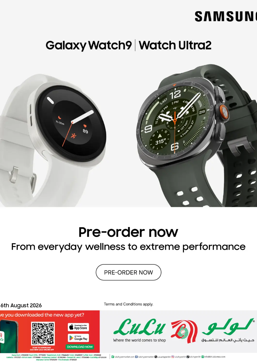 Bahrain LuLu Hypermarket offers in D4D Online. Samsung Galaxy Watch 9 I Ultra 9 Pre-order now. . Till 6th August
