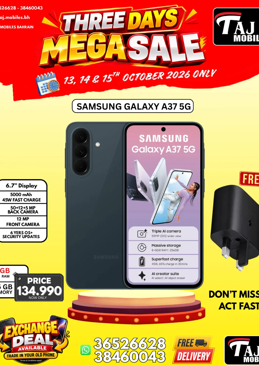 Bahrain Taj Mobiles offers in D4D Online. Three Days Mega Sale. . Till 15th October
