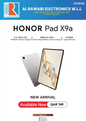 Al Rawabi Electronics - HONOR Pad X9a in Qatar Offers - Qatar HONOR Pad X9a