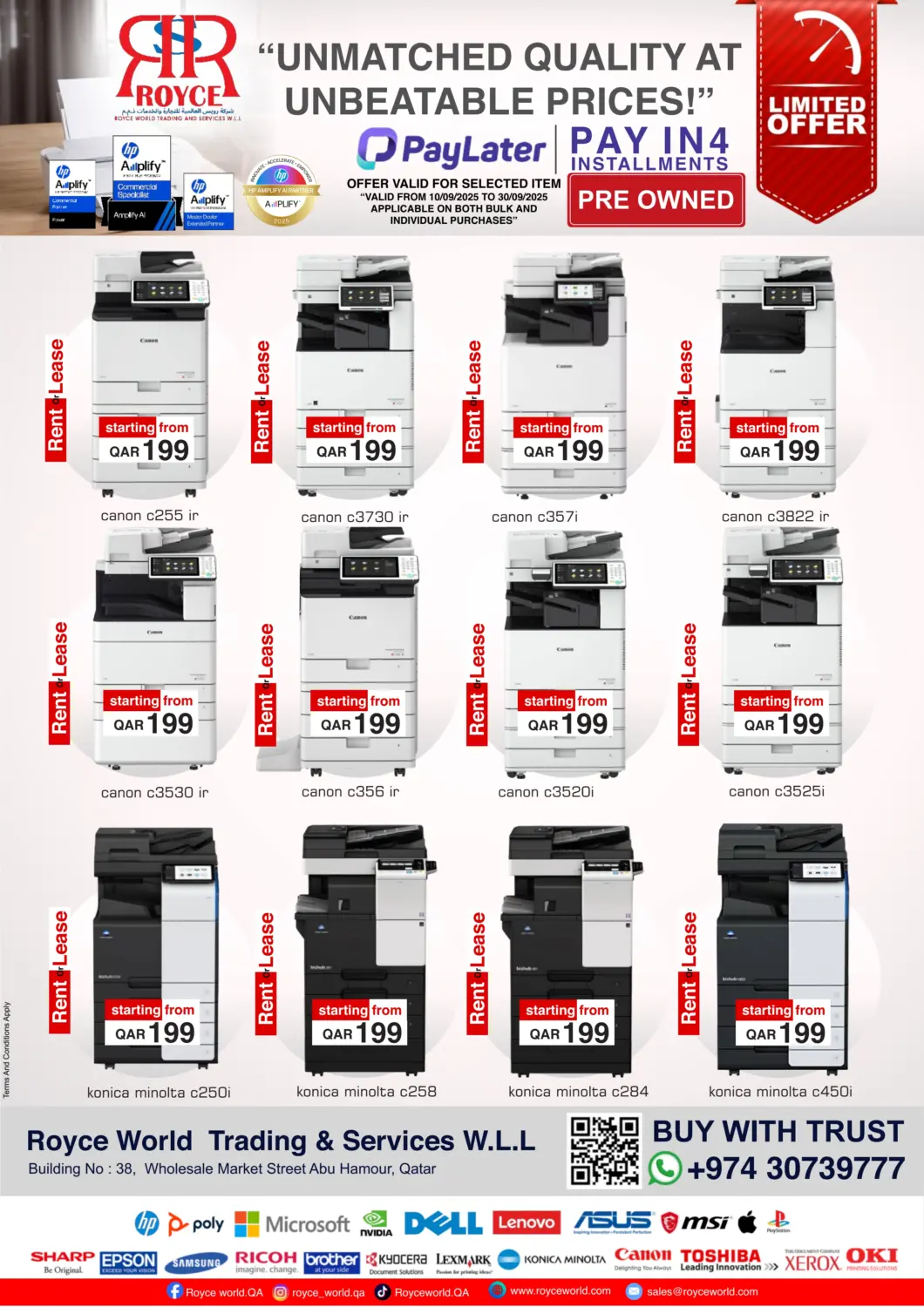 Qatar - Al Shamal Royce World Trading & Services W.L.L offers in D4D Online. Unmatched Quality At Unbeatable Price. . Till 30th September