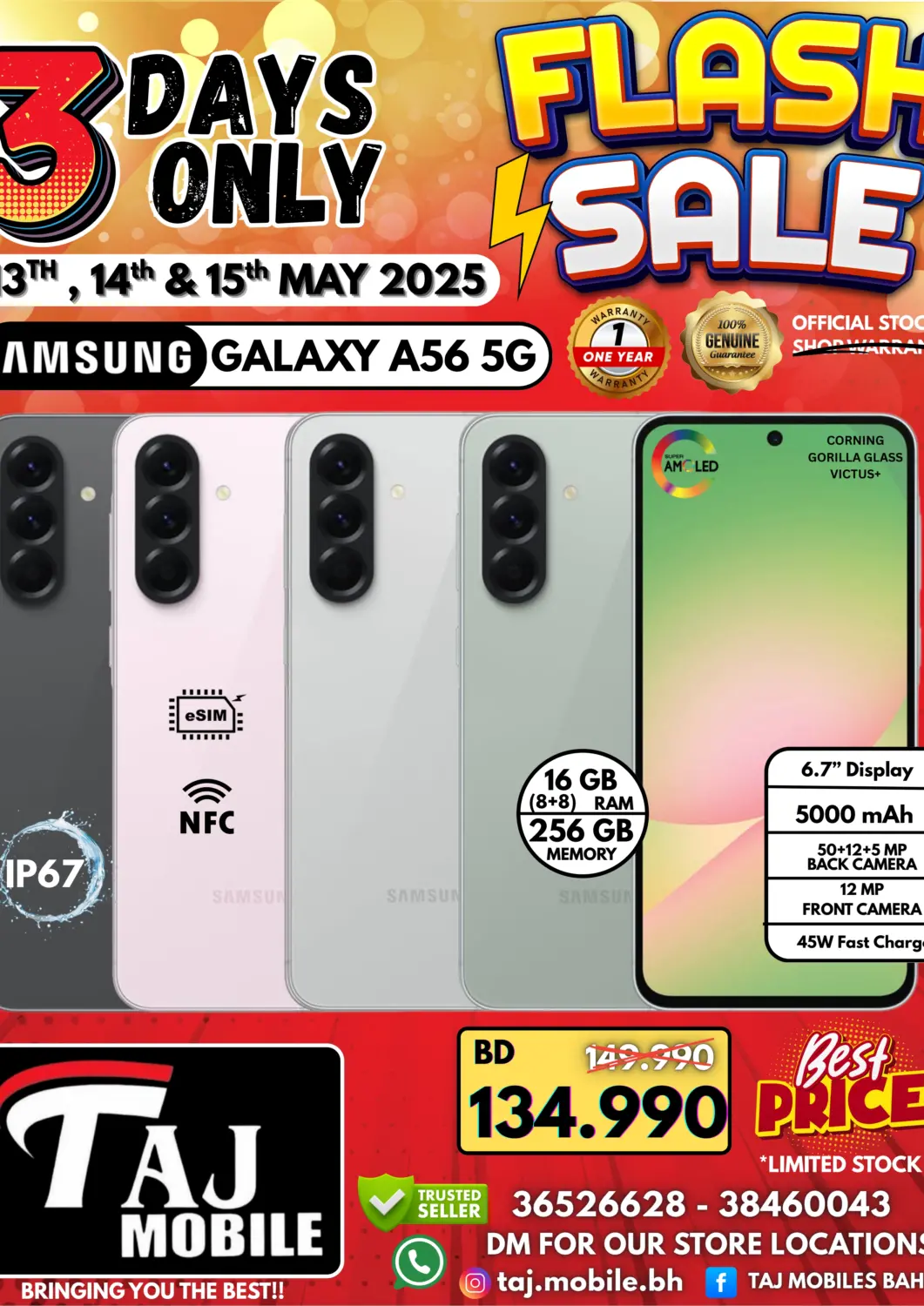 Bahrain Taj Mobiles offers in D4D Online. 3 Days Only. . Till 15th May