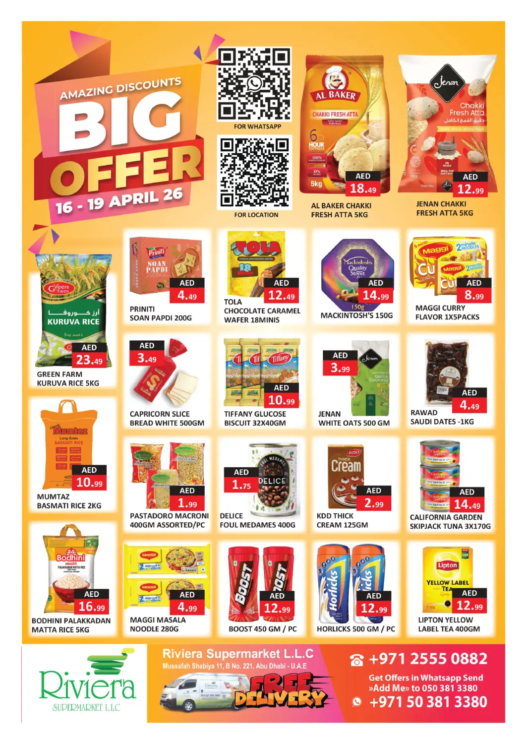 UAE - Abu Dhabi  RIVIERA SUPERMARKET L.L.C offers in D4D Online. Big Offer. . Till 19th April