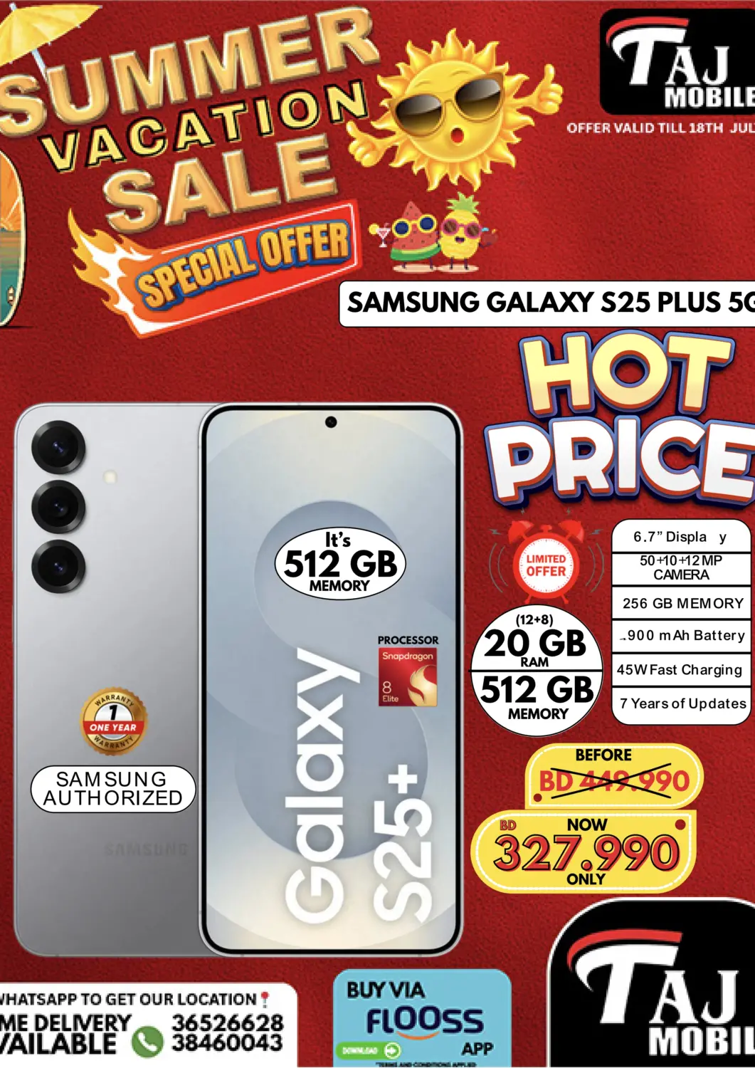 Bahrain Taj Mobiles offers in D4D Online. summer vacation Sale. . Till 18th July
