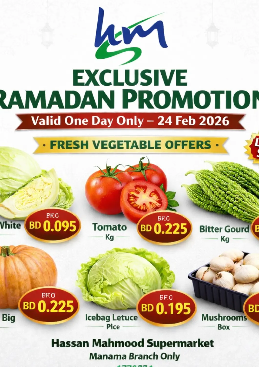 Bahrain Hassan Mahmood Group offers in D4D Online. Fresh Vegetable Offers. . Only On 24th February