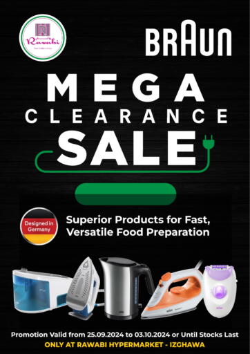 Qatar - Al Rayyan Rawabi Hypermarkets offers in D4D Online. Mega Clearance Sale. . Till 3rd October